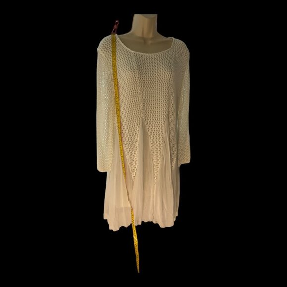 V Cristina Long Multi-Textured Cream Sweater Tunic, Lg - Picture 2 of 7